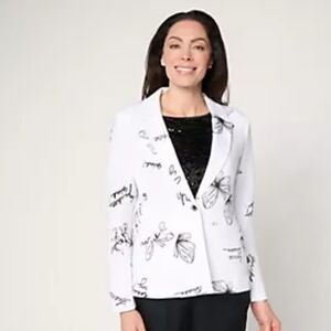 Feirce By MOLLY Women's White Printed Blazer Jacket SZ S
